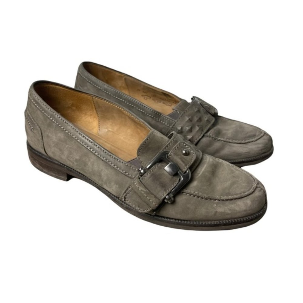 GABOR Women's Taupe Gray Buckle/Stud Leather Loafers Comfort Slip On Shoes 39